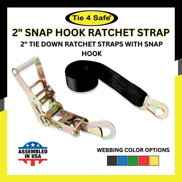 2" x 10' Ratchet Strap w/Snap Hook for Car Hauler Flatbed Trailer Wrecker Black, 10PK